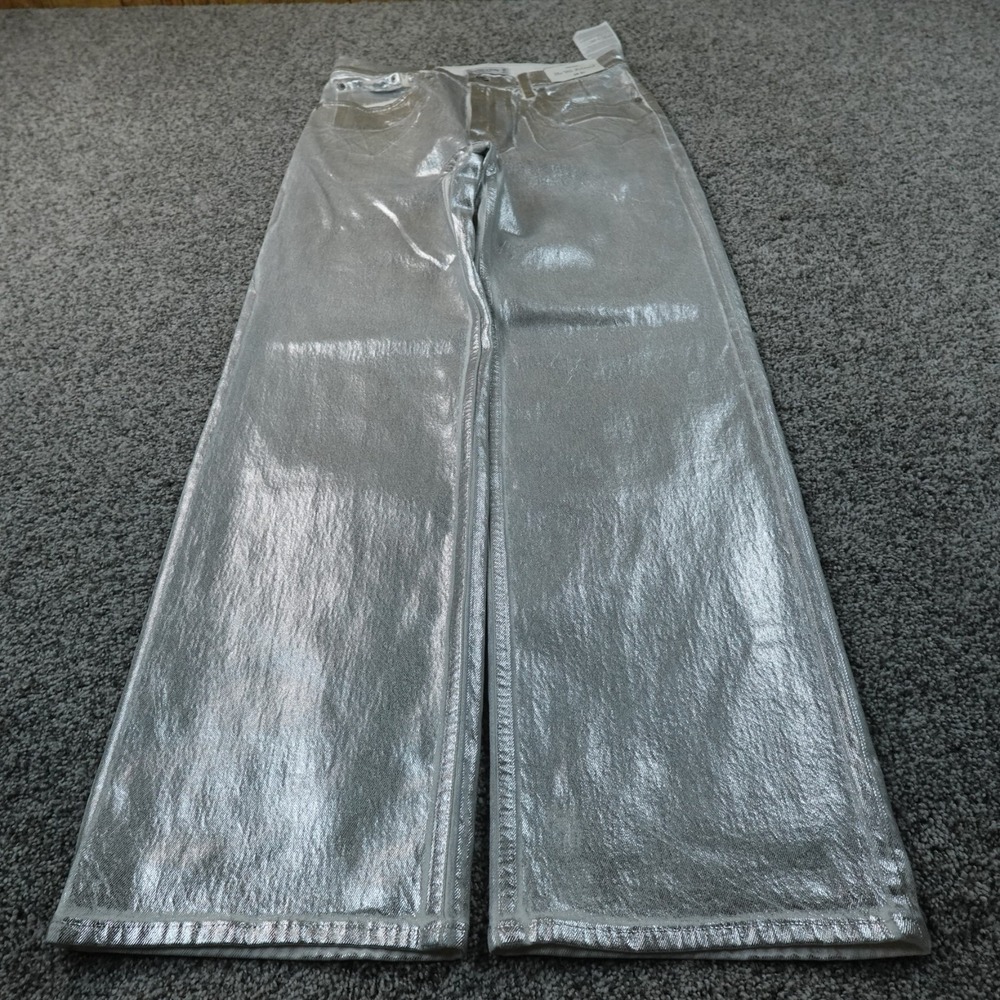 NEW Abercrombie Fitch Jeans Womens 28 Silver Metallic 90s Relaxed High Rise Boho